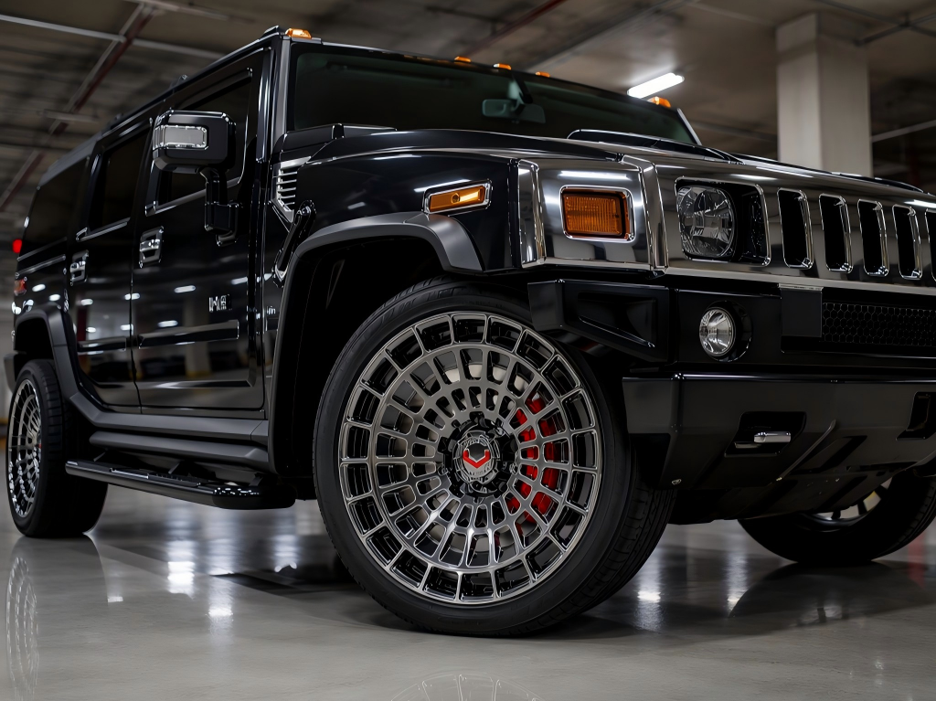 Off-road forged wheel fitted to a lifted truck or SUV