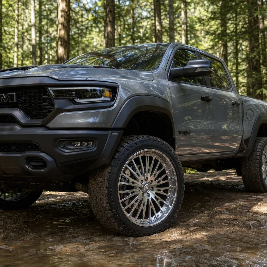 Forgiato multi-spoke 2-piece forged wheel mounted on Ram 1500 TRX off-road
