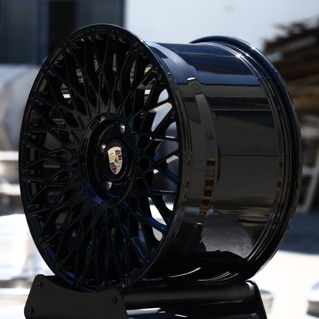 Gloss Black Mesh Multi-Spoke Forged Wheels – Porsche 911 Turbo S Fitment (20in, 5×130) view 3