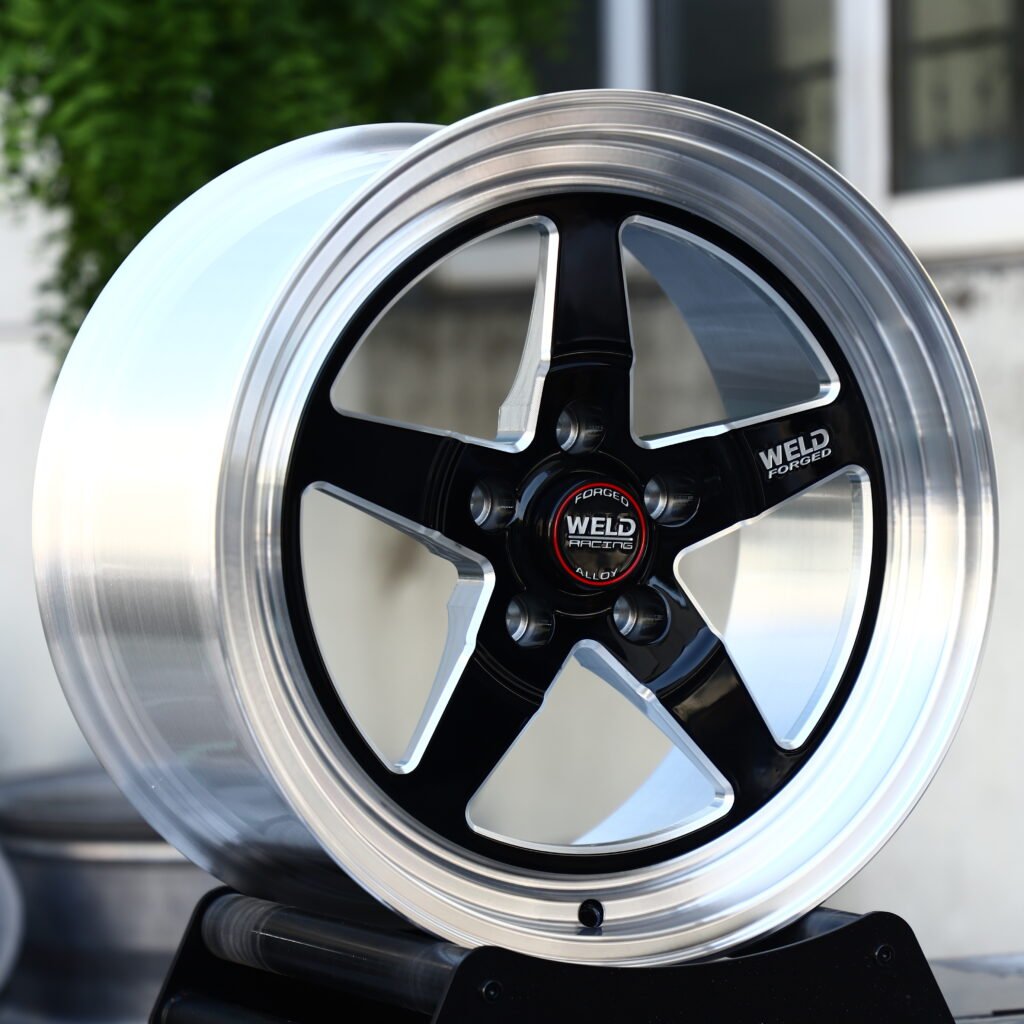 WELD RACING Machined Polished Lip 5-Spoke Forged Wheels – Ford Mustang GTD Liquid Carbon Fitment (19-22in, 5x114.3) view 2