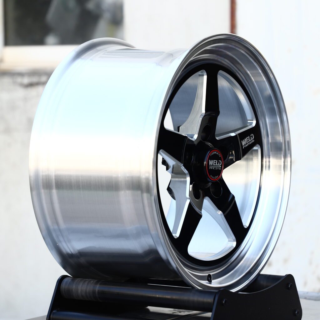 WELD RACING Machined Polished Lip 5-Spoke Forged Wheels – Ford Mustang GTD Liquid Carbon Fitment (19-22in, 5x114.3) view 3