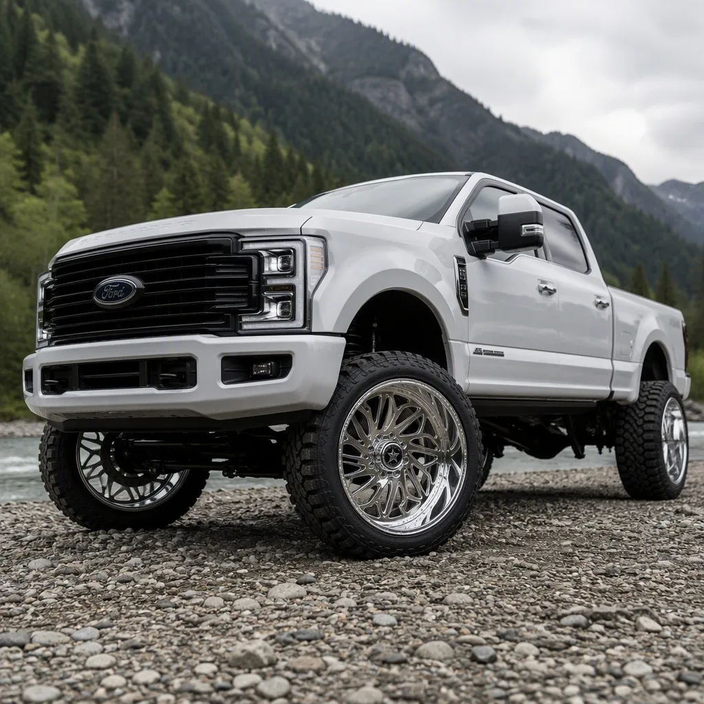 American Force polished multi-spoke wheel mounted on Ford F-250 Super Duty