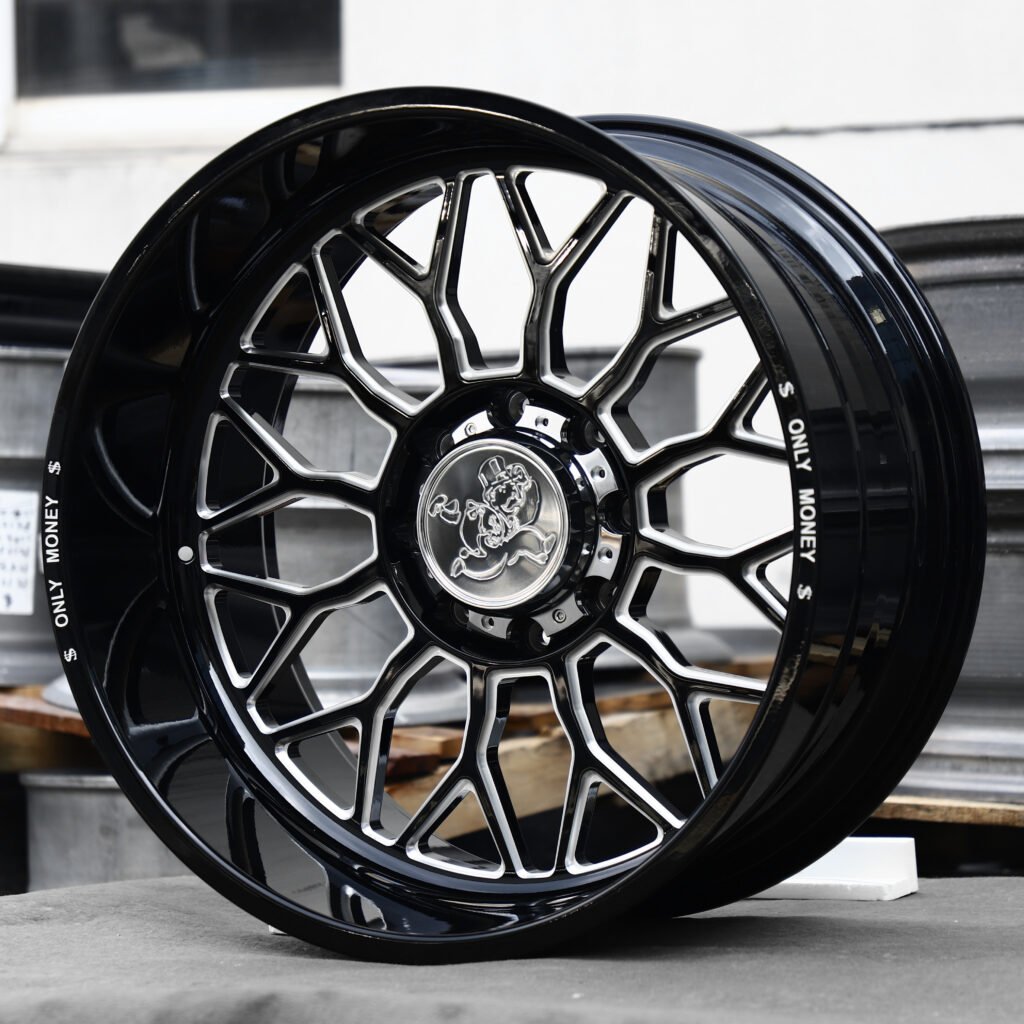 Only Money Gloss Black Milled Forged Wheels – GMC Sierra 2500HD Fitment (20-22in, 8×180) view 2