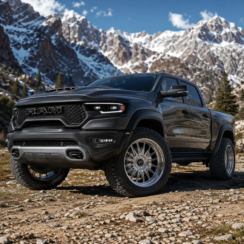 KG1 Forged Radar polished wheel mounted on Ram 1500 TRX with deep concave