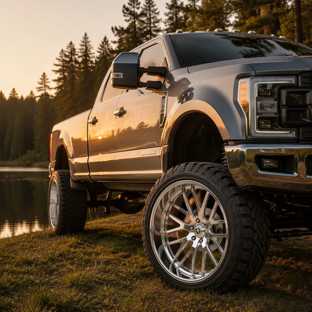 American Force polished fine-spoke wheel mounted on Ford F-250 Super Duty