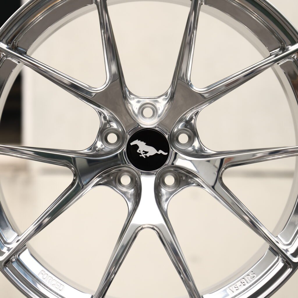 APEX VS 5RS Full Polished Chrome Silver 5-Spoke Y-Design Forged Wheels – Ford Mustang GTD Liquid Carbon Fitment (19-20in, 5x114.3) view 4