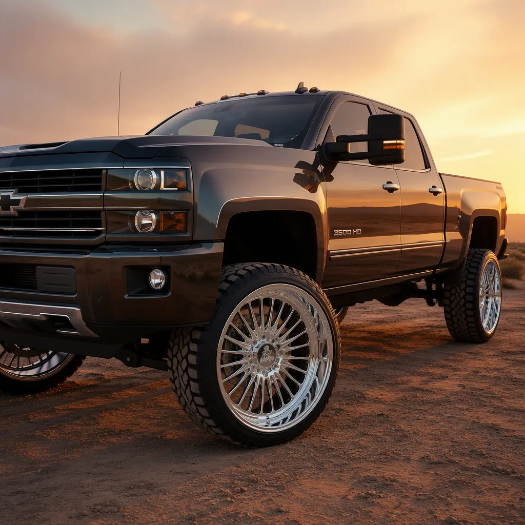 JTX Forged Doughboy polished wheel mounted on Chevrolet Silverado 2500HD