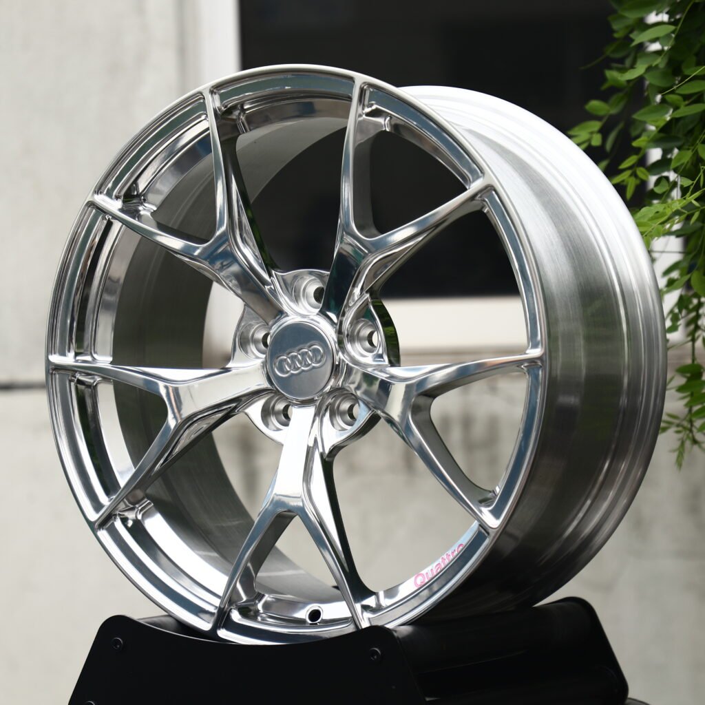 Audi Quattro Full Polished Chrome Silver 5-Spoke Y-Design Forged Wheels – Audi RS5 Sedan Fitment (20-21in, 5x112) view 2