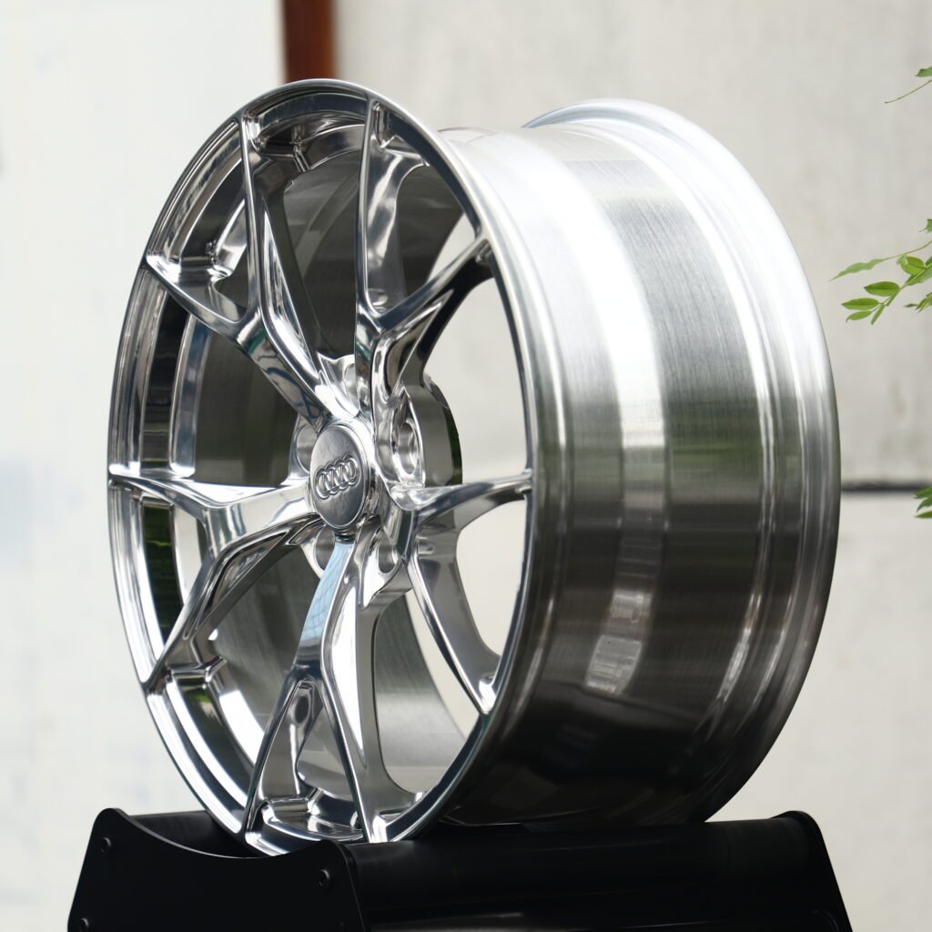 Audi Quattro Full Polished Chrome Silver 5-Spoke Y-Design Forged Wheels – Audi RS5 Sedan Fitment (20-21in, 5x112) view 3