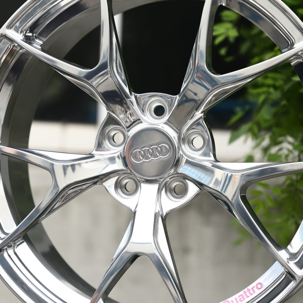 Audi Quattro Full Polished Chrome Silver 5-Spoke Y-Design Forged Wheels – Audi RS5 Sedan Fitment (20-21in, 5x112) view 4