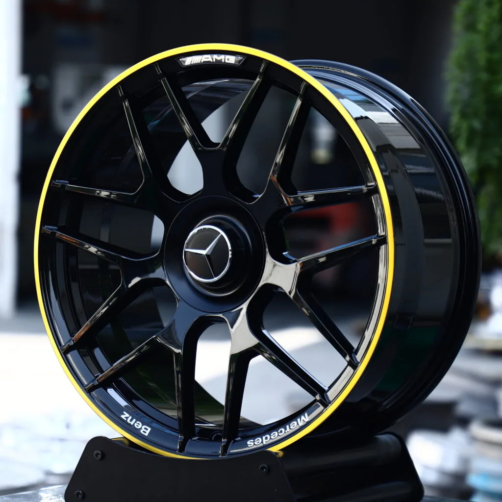Gloss Black with Yellow Rim Accent 5-Spoke Y-Design Forged Wheels – Mercedes-Benz S-Class Maybach Fitment (19-22in, 5x112) view 2
