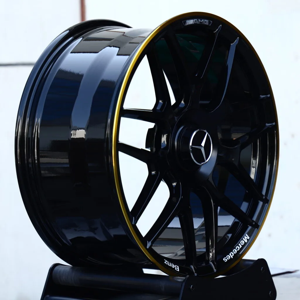 Gloss Black with Yellow Rim Accent 5-Spoke Y-Design Forged Wheels – Mercedes-Benz S-Class Maybach Fitment (19-22in, 5x112) view 3