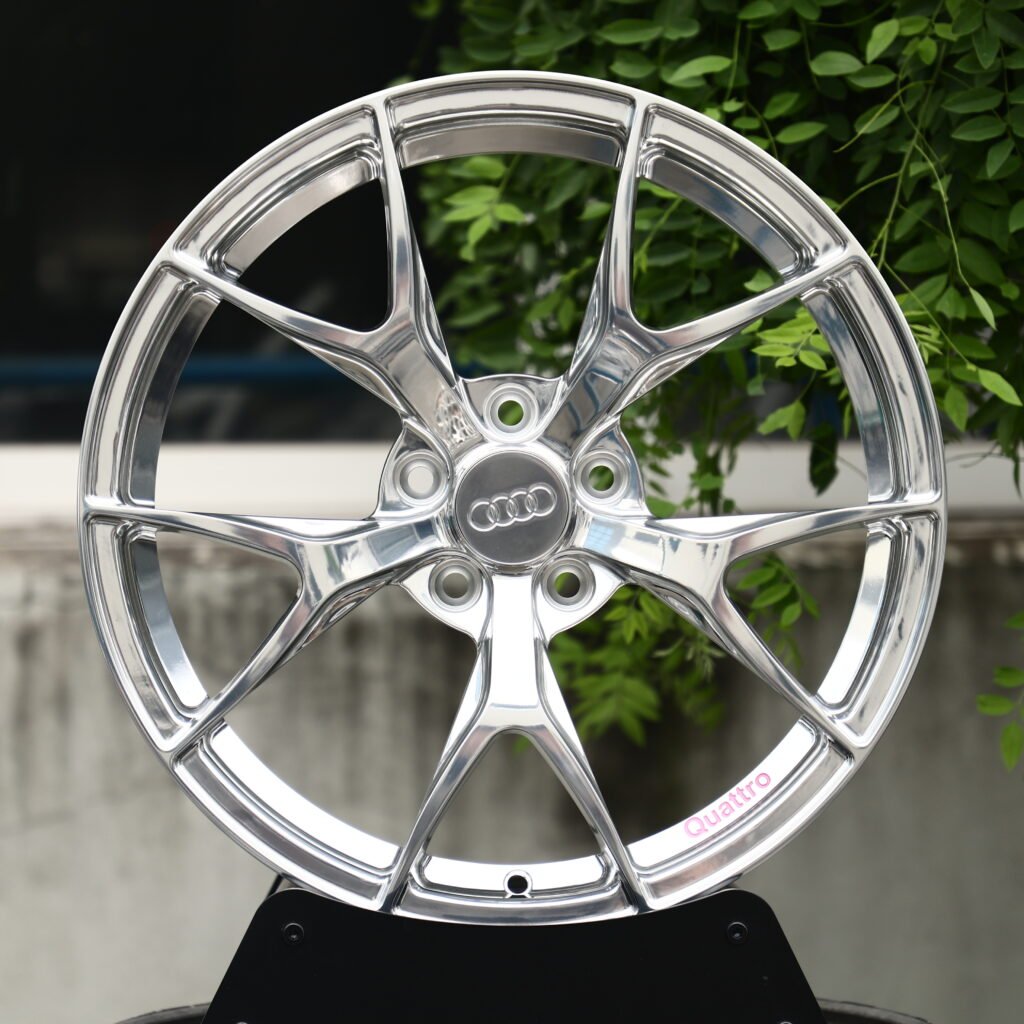 Audi Quattro Full Polished Chrome Silver 5-Spoke Y-Design Forged Wheels – Audi RS5 Sedan Fitment (20-21in, 5×112) Монолитные кованые диски (Monoblock)