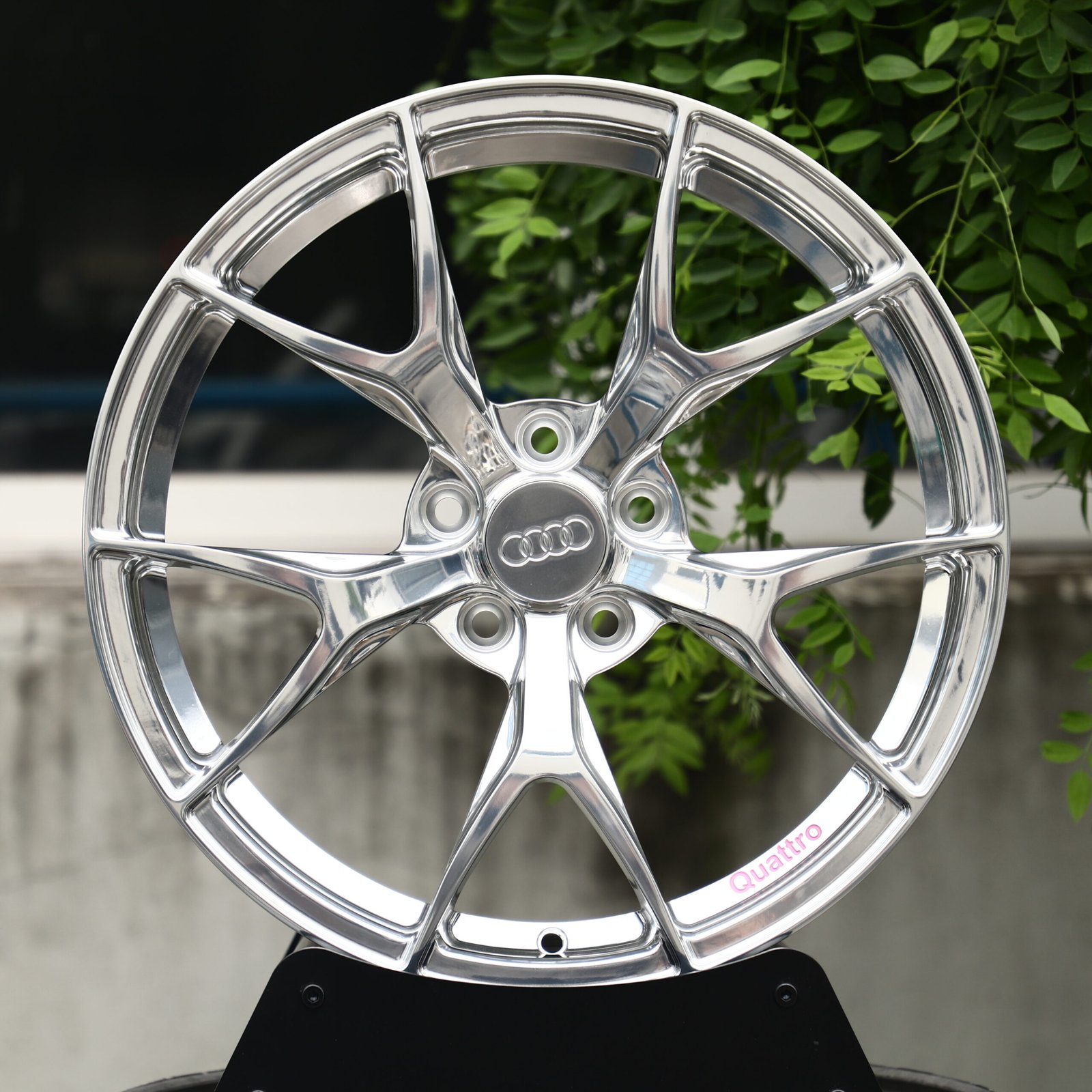 Audi Quattro Full Polished Chrome Silver 5-Spoke Y-Design Forged Wheels – Audi RS5 Sedan, front view