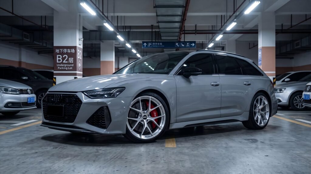 Audi RS6 Avant fitted with polished silver BBS-style forged wheels