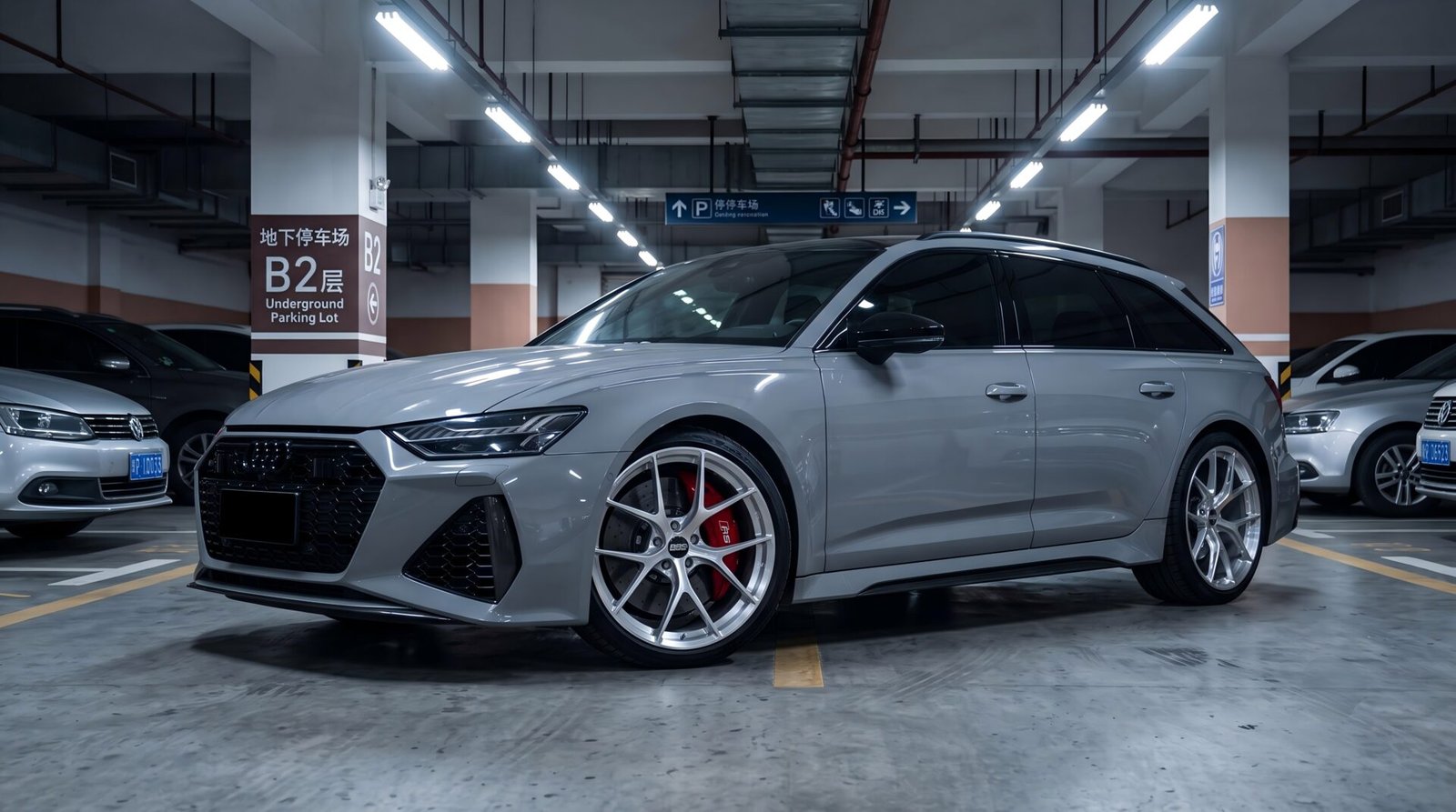 Audi RS6 Avant fitted with polished silver BBS-style forged wheels