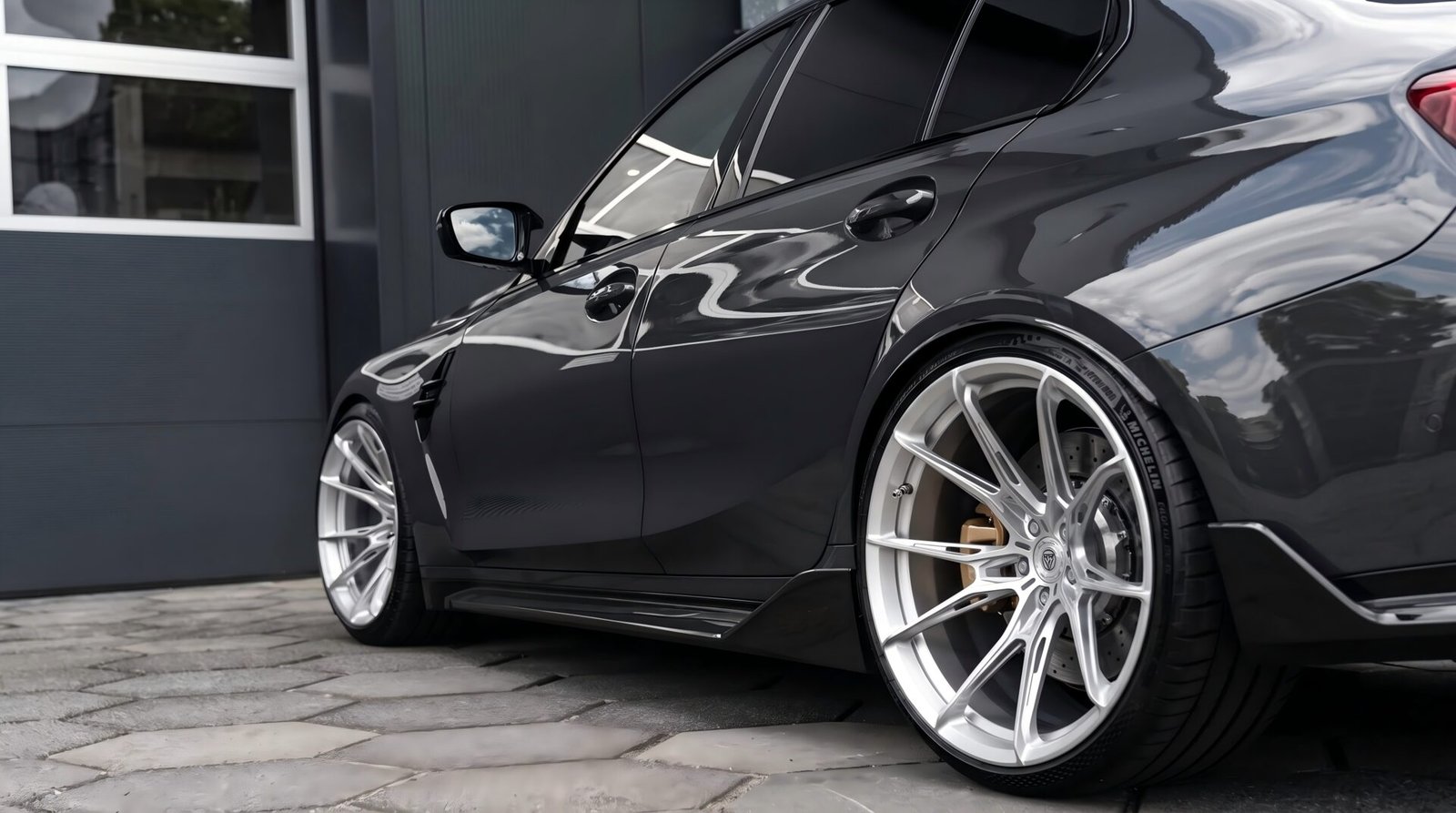 Audi TT RS fitted with polished silver square-fitment forged wheels