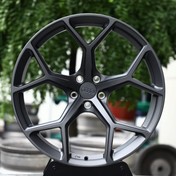 Audi RS5 Sedan wheels – Matte Gunmetal 5-Spoke Y-Design (Audi OEM-Style), front view