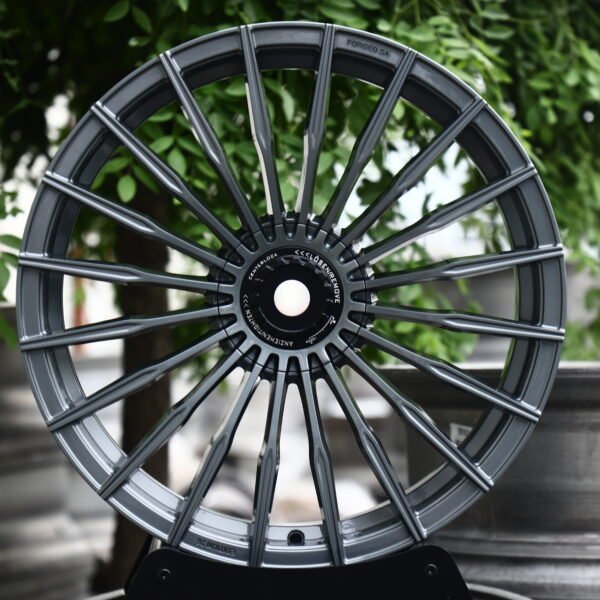 Porsche 911 992 wheels – Matte Gunmetal 20-Spoke (Edition 26-Style), front view