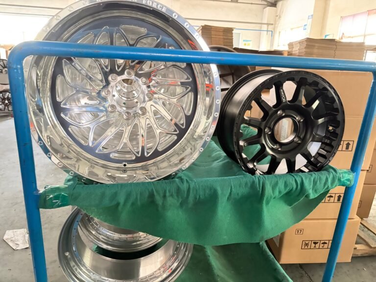 Finished forged wheels staged for packaging