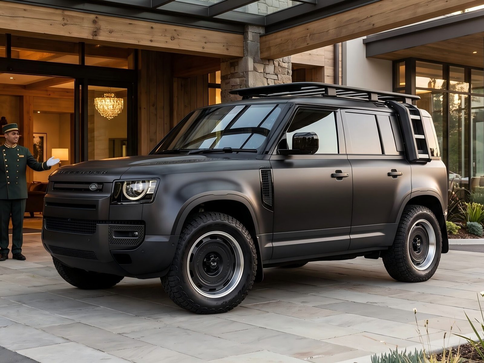 Land Rover Defender fitted with dark gunmetal all-terrain forged wheels