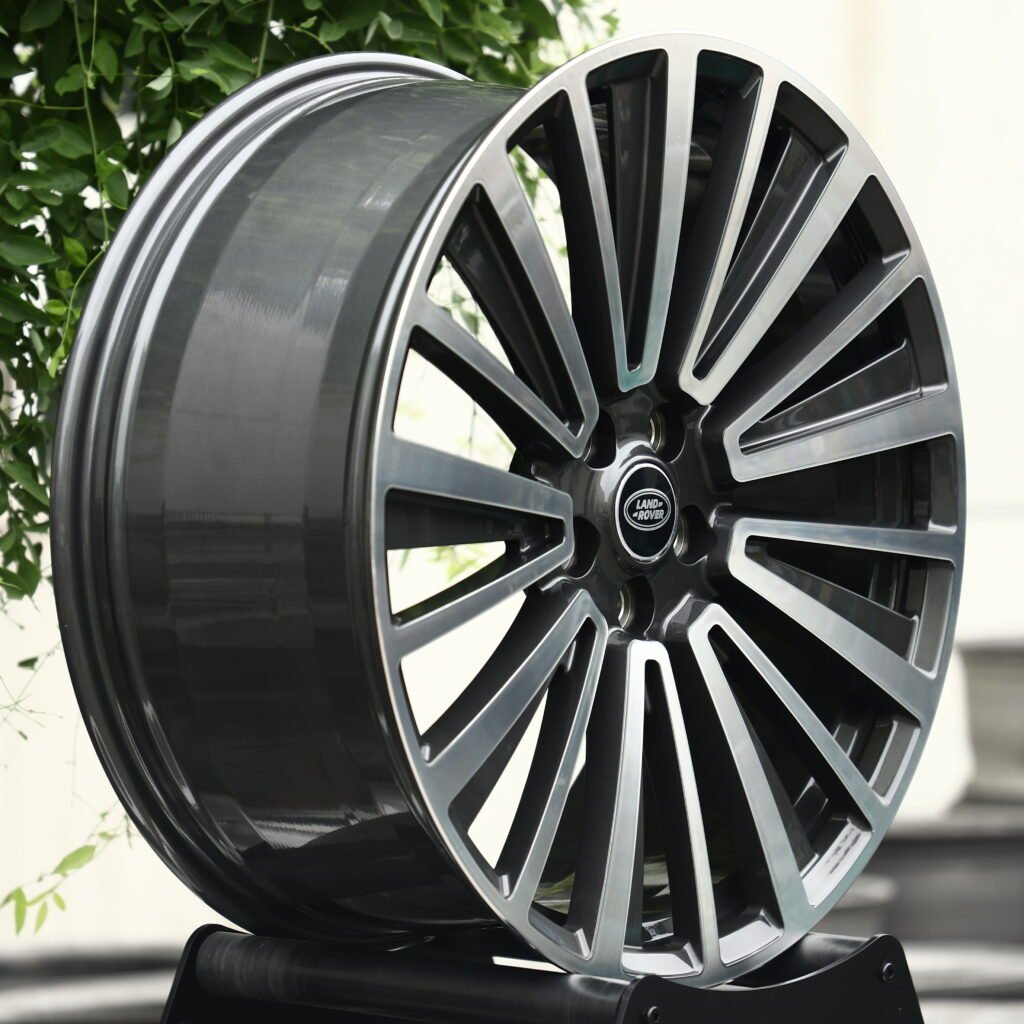 Land Rover OEM-Style Silver / Black 10 Split-Spoke Forged Wheels – Land Rover Defender Vertex, 5x108 / 5x120 bolt pattern, side view
