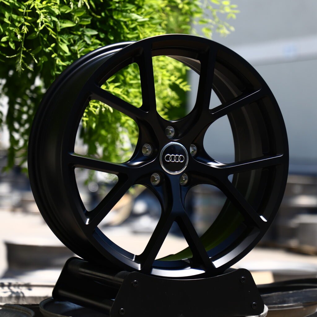 Audi RS5 Sedan Forged Wheels – Matte Black 5-Spoke Y-Design, angled view