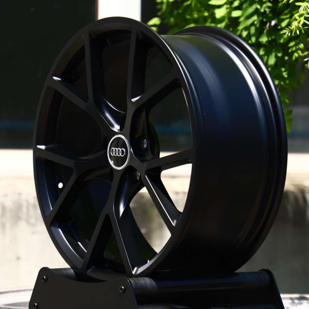 Audi RS5 Sedan Forged Wheels – Matte Black 5-Spoke Y-Design, 5x112 bolt pattern, side view