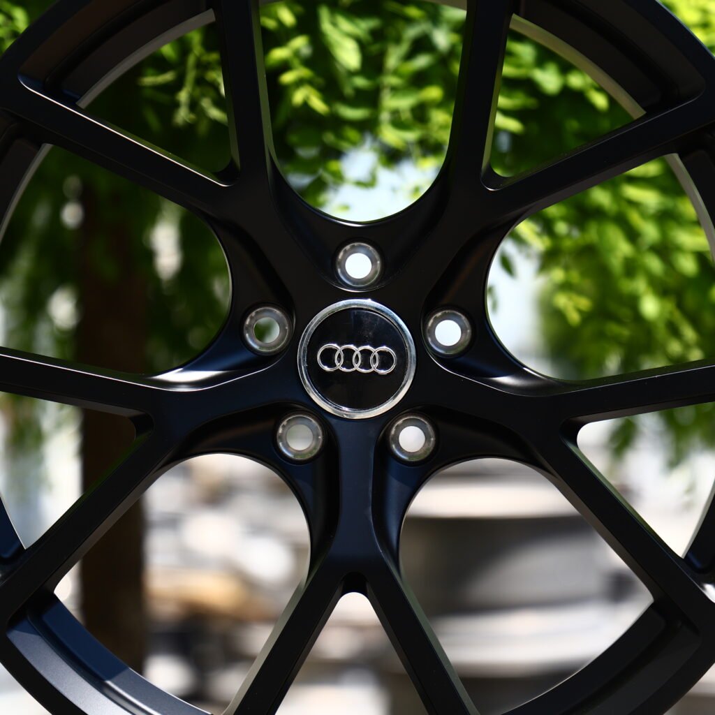 Audi RS5 Sedan Forged Wheels – Matte Black 5-Spoke Y-Design, 5x112 bolt pattern, lip and barrel detail