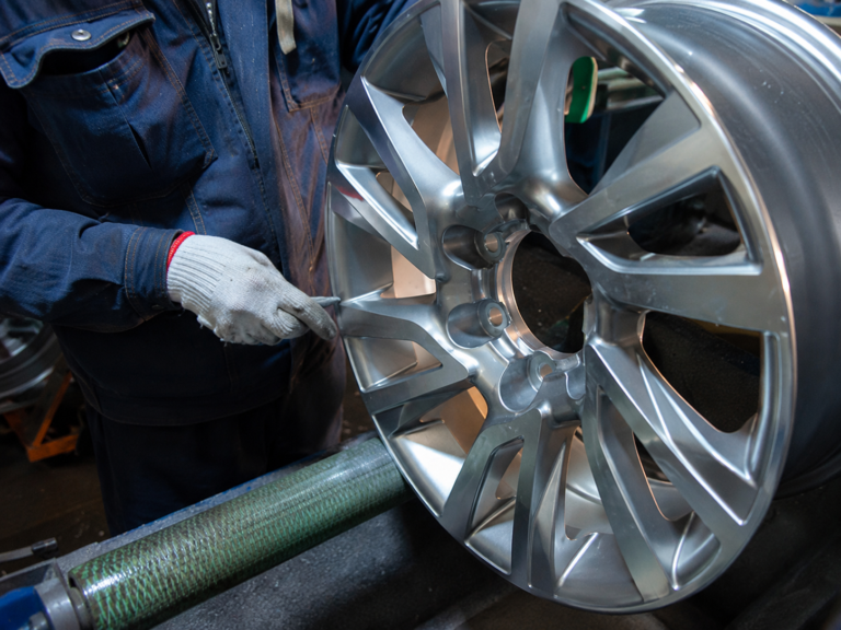 Quality inspection of a finished forged wheel before packaging