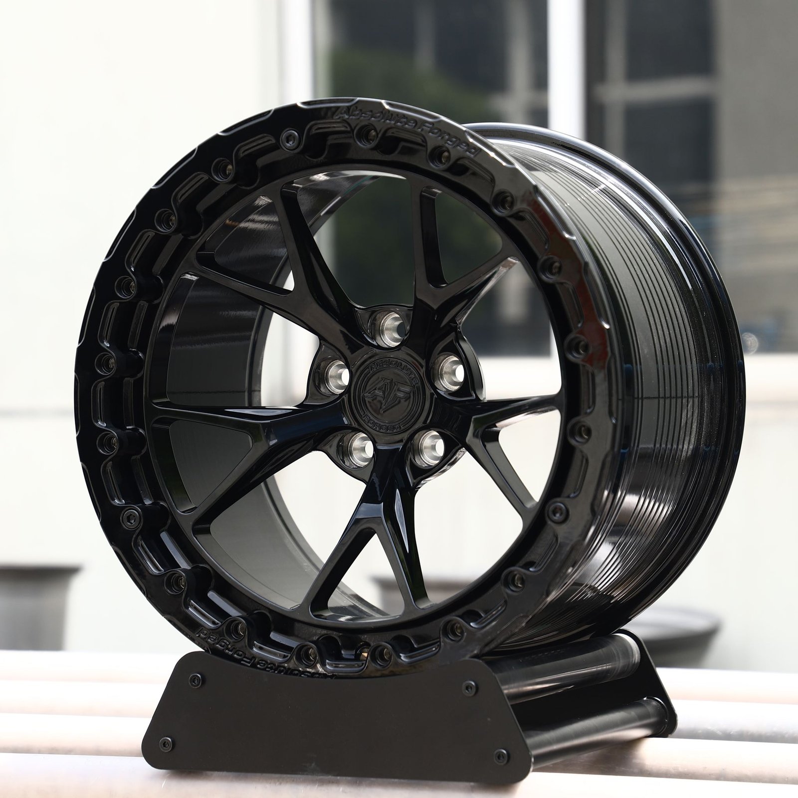Ford Mustang wheels – Gloss Black 10-Spoke Beadlock (Absolute Forged-Style), front view
