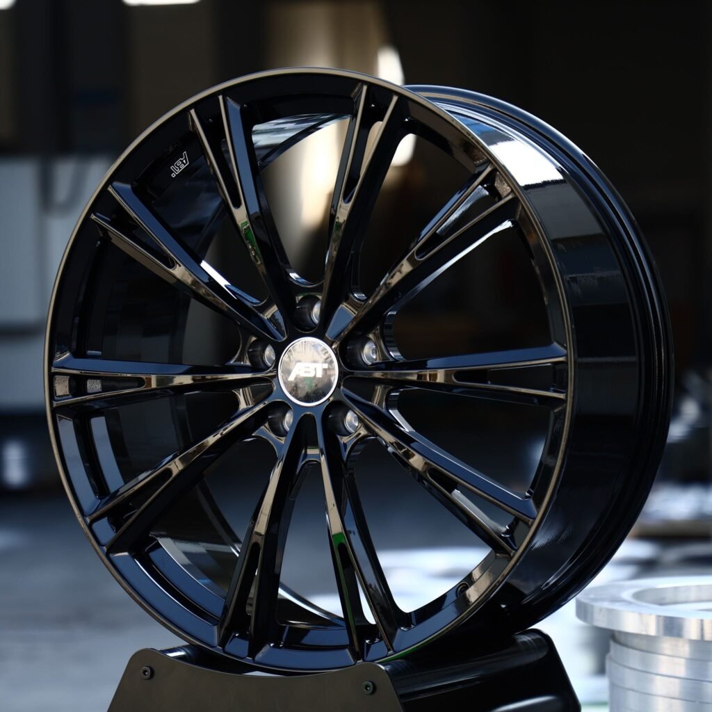 Audi A6 wheels – Gloss Black 10-Spoke (ABT-Style), angled view