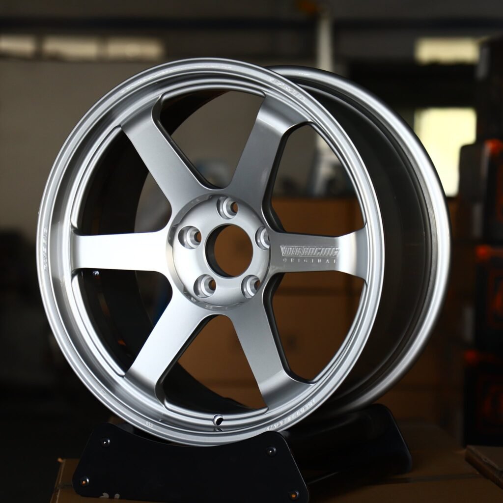 Toyota GR86 wheels – Advan Racing Bright Silver 6-Spoke, angled view