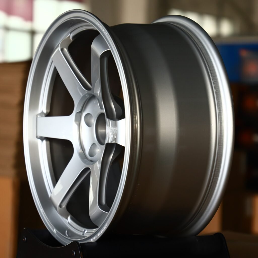 5x114.3 wheels – Advan Racing Bright Silver 6-Spoke, side view