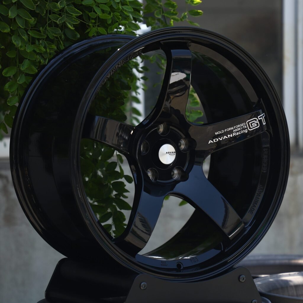 Toyota GR86 wheels – Advan Racing Gloss Black 5-Spoke Deep Lip, angled view