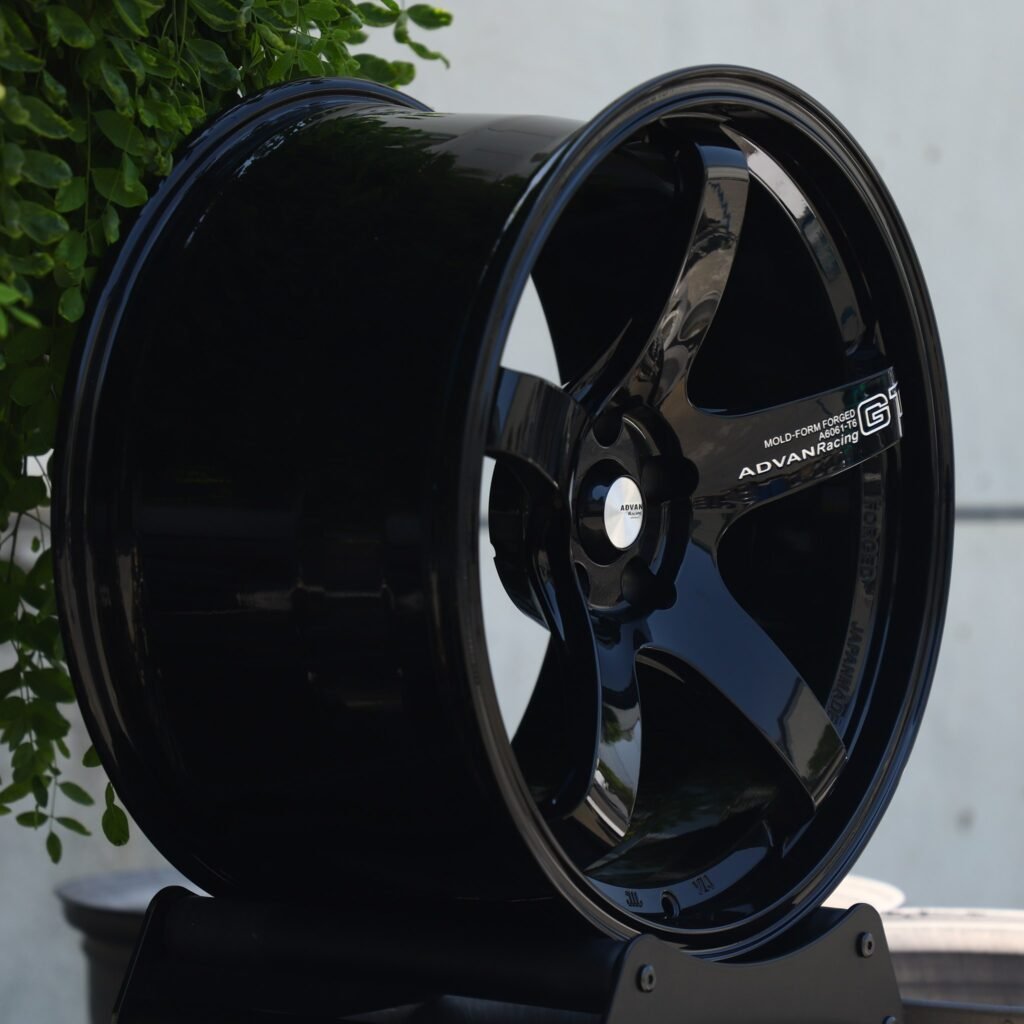 5x114.3 wheels – Advan Racing Gloss Black 5-Spoke Deep Lip, side view