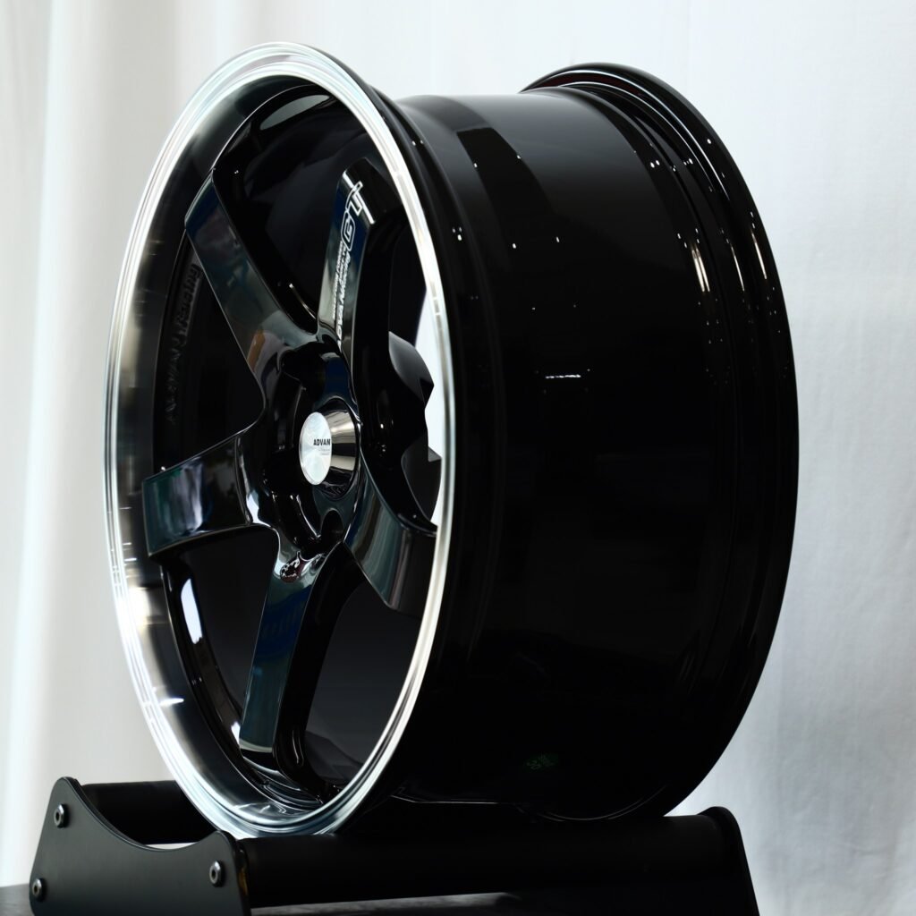Toyota GR86 wheels – Advan Racing Gloss Black 5-Spoke Deep Lip, angled view