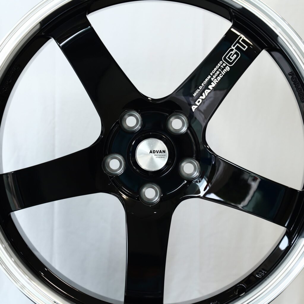 5x114.3 wheels – Advan Racing Gloss Black 5-Spoke Deep Lip, side view