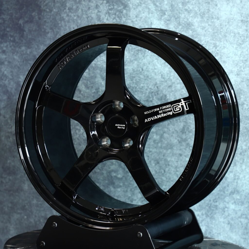 Toyota GR86 wheels – Advan Racing Gloss Black 5-Spoke, angled view