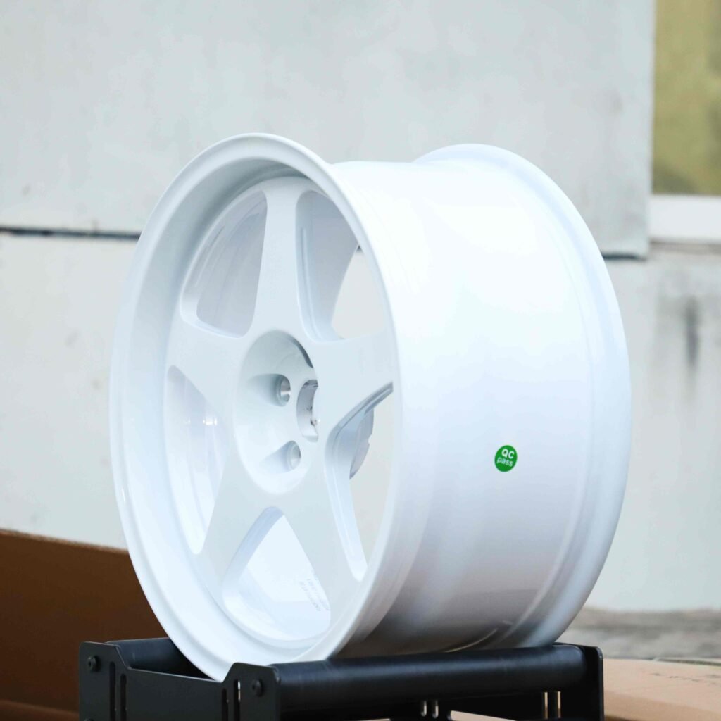 Subaru WRX wheels – Advan Racing Gloss White 5-Spoke, lip and barrel detail