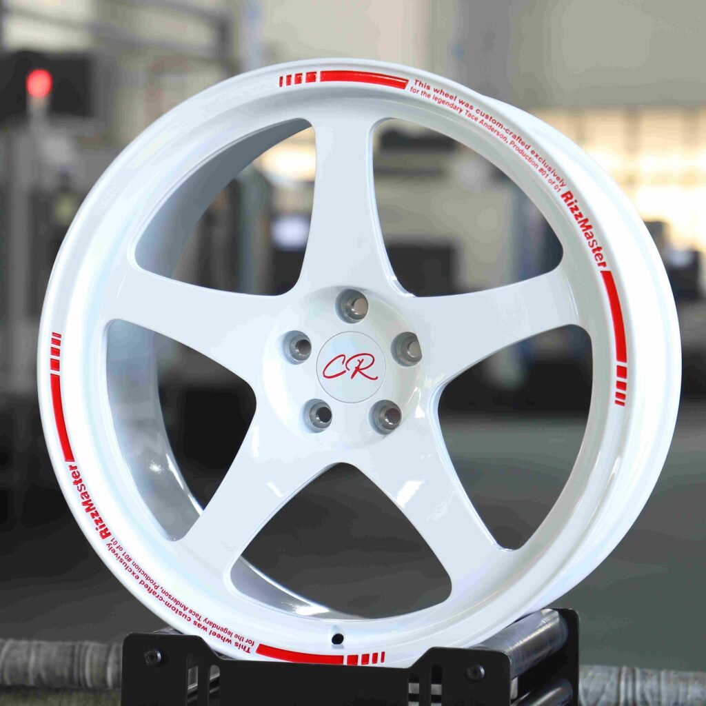 Toyota GR86 wheels – Advan Racing Gloss White 5-Spoke, angled view