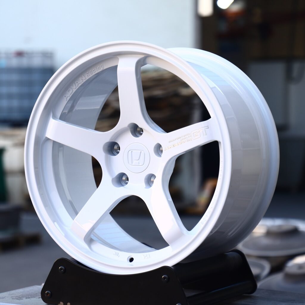Honda Civic Type R wheels – Gloss White Custom (Advan Racing GT-Style), angled view