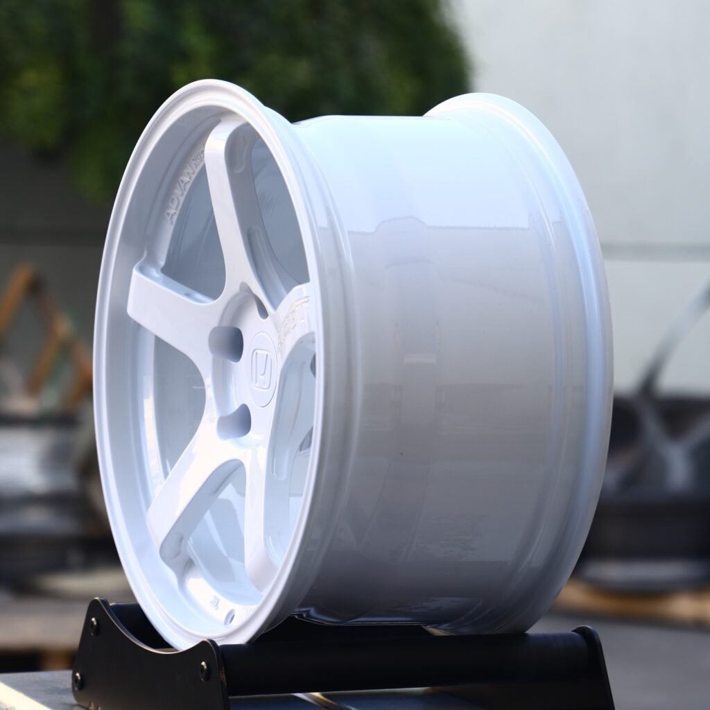 5x100 wheels – Gloss White Custom (Advan Racing GT-Style), side view