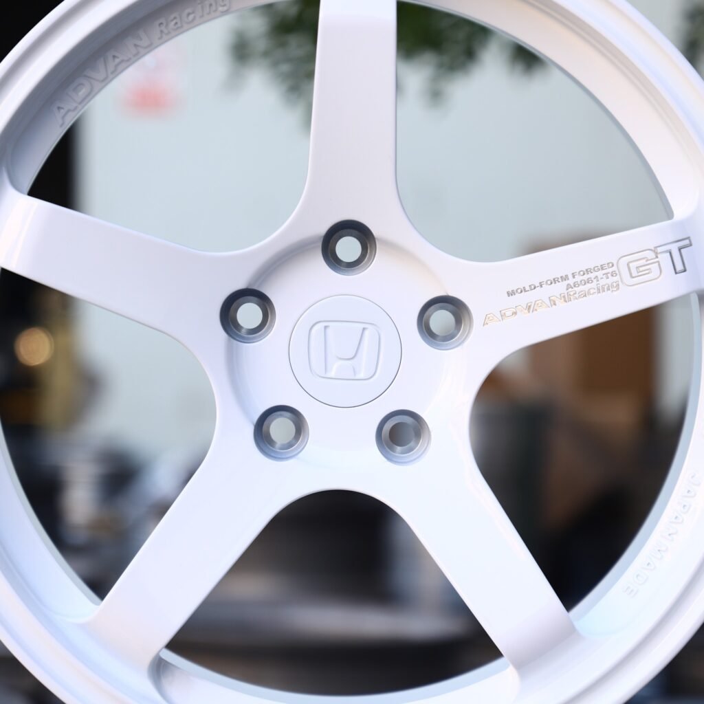 Subaru BRZ wheels – Gloss White Custom (Advan Racing GT-Style), lip and barrel detail