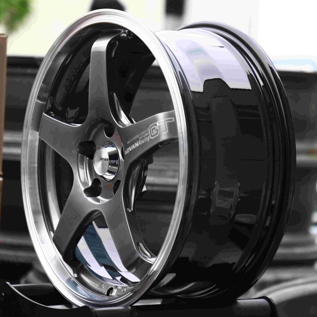 5x100 wheels – Metallic Gray 5-Spoke (Advan Racing GT-Style), side view