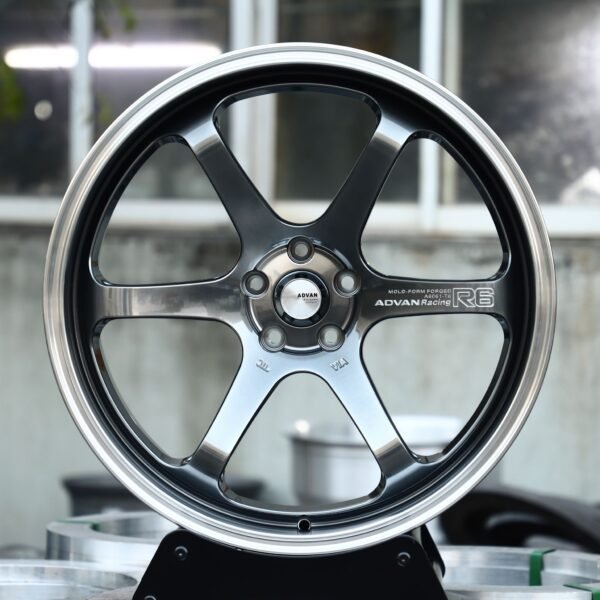 Advan Racing GT-Style Bright Gray 6-Spoke Deep Lip Forged Wheels – Toyota GR86 / Honda Civic Type R, front view