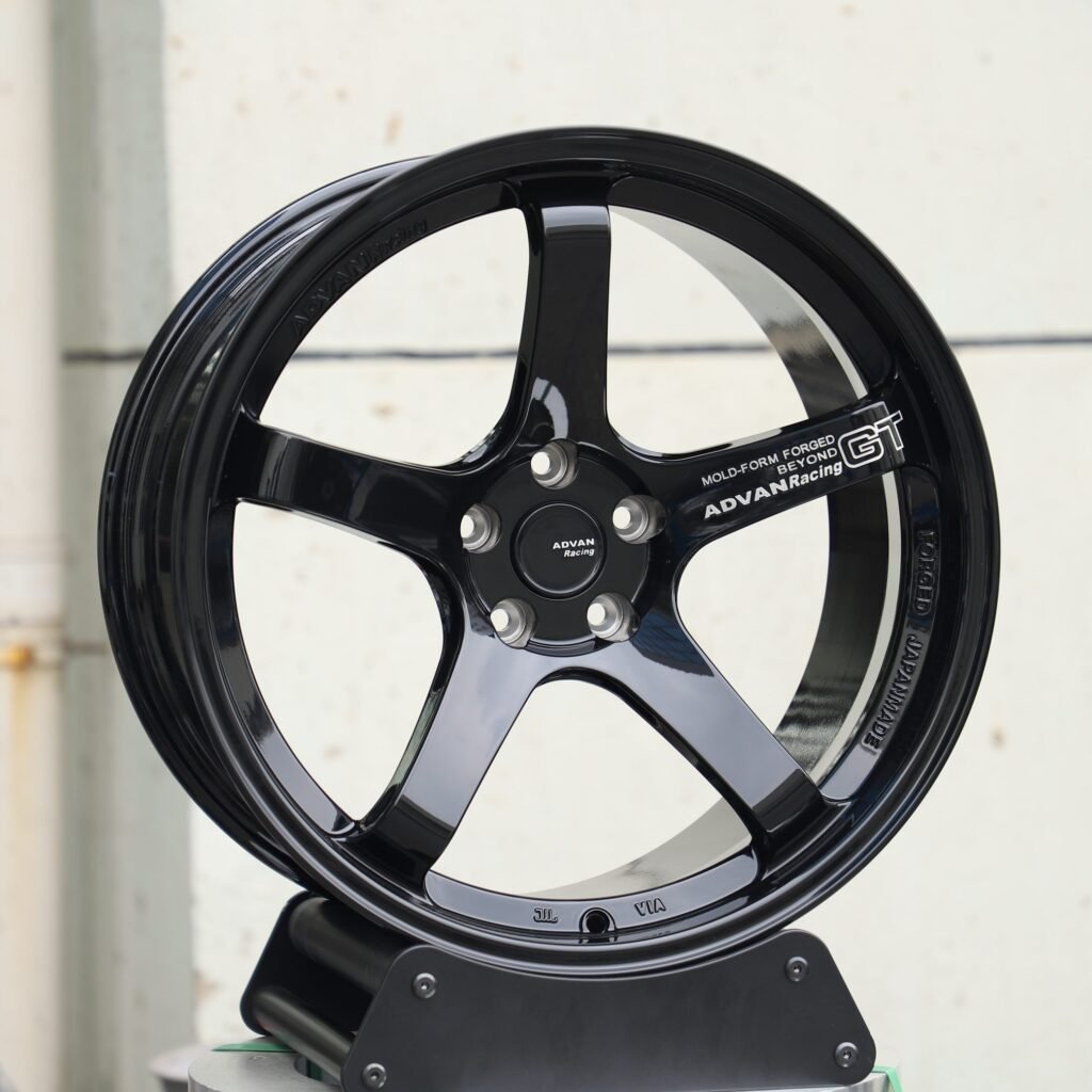 Honda Civic Type R wheels – Matte Silver 5-Spoke Deep Lip (Advan Racing GT-Style), angled view
