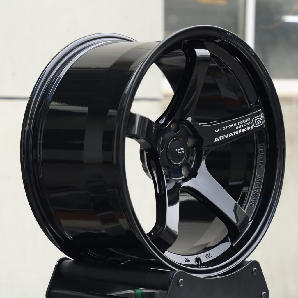 Subaru BRZ wheels – Matte Silver 5-Spoke Deep Lip (Advan Racing GT-Style), lip and barrel detail