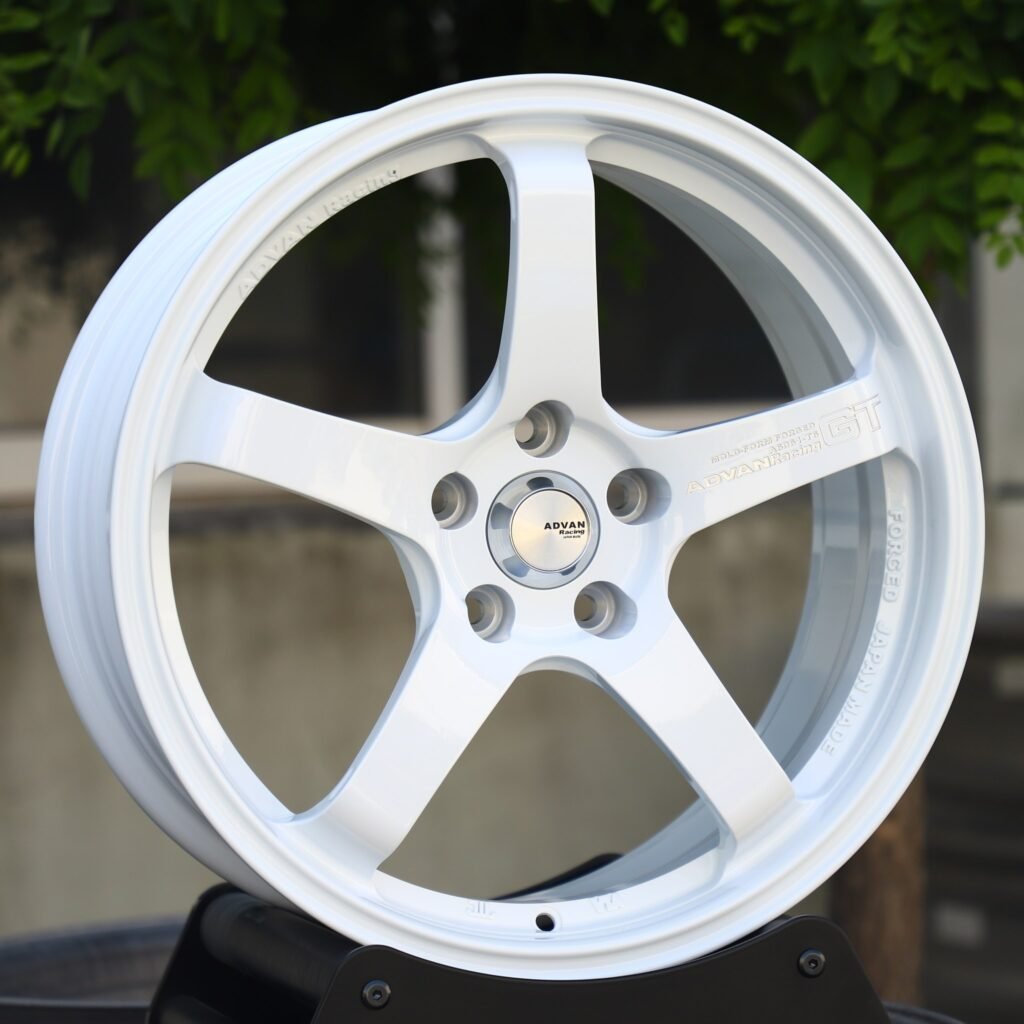Honda Civic Type R wheels – Matte Silver 5-Spoke (Advan Racing GT-Style), angled view