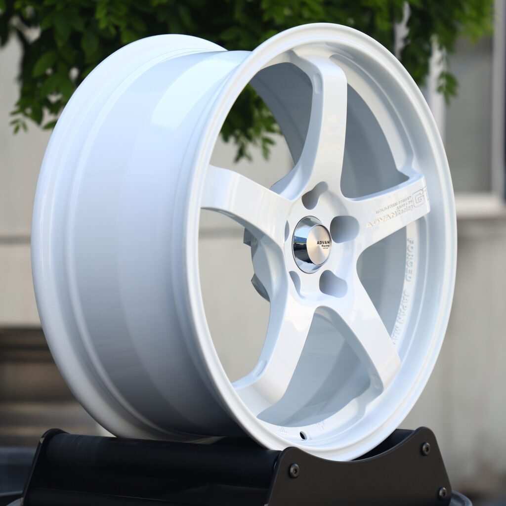 Subaru BRZ wheels – Matte Silver 5-Spoke (Advan Racing GT-Style), lip and barrel detail